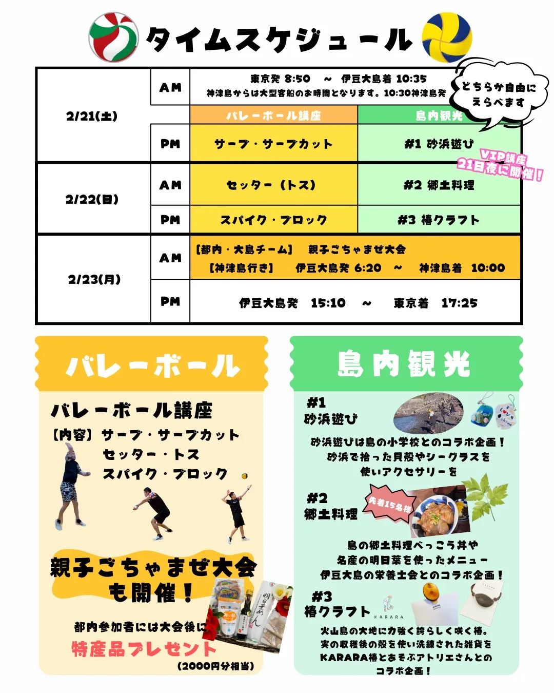 プロのコーチに学ぶバレーボール観光合宿チラシウラ2026年2月21日から23日